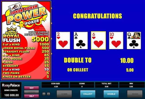 A winning hand in Microgaming’s Joker Poker Power Poker video poker game.