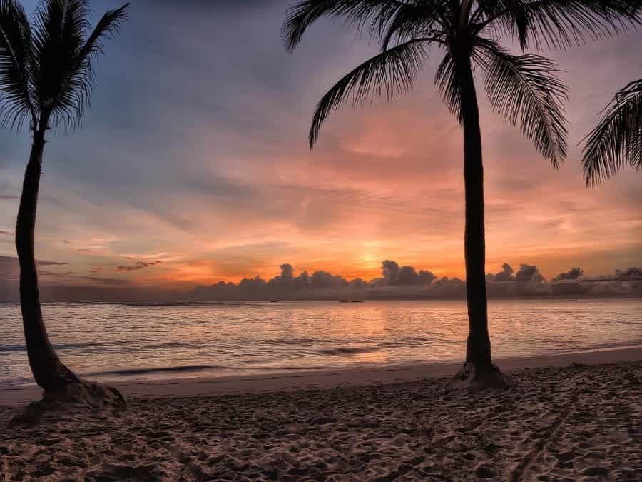 Sunset on the beach in Punta Cana, Dominican Republic.
