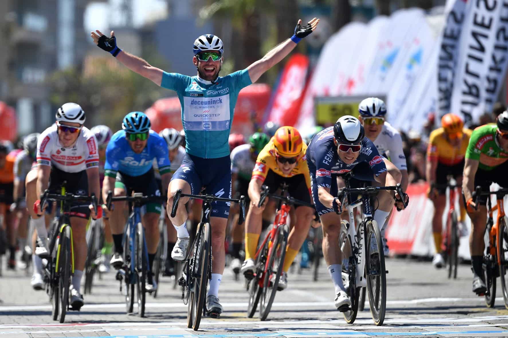 Mark Cavendish celebrates a race victory in Turkey.