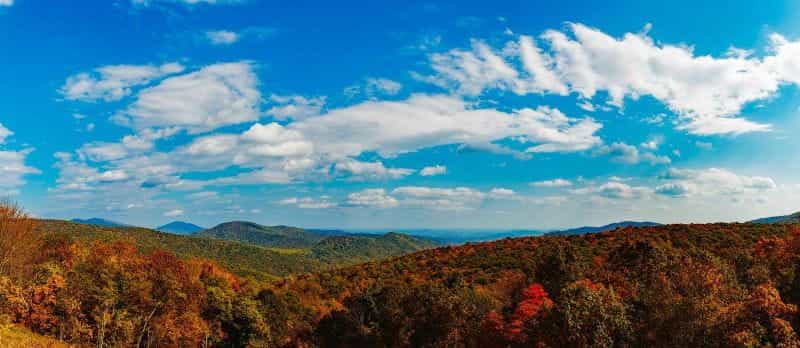 The Shenandoah Valley in rural Virginia, featuring endless rolling hills and the Blue Ridge Mountains.