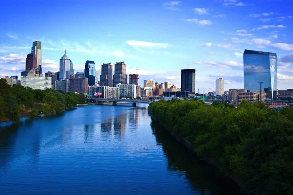 The skyline of downtown Philadelphia, Pennsylvania.