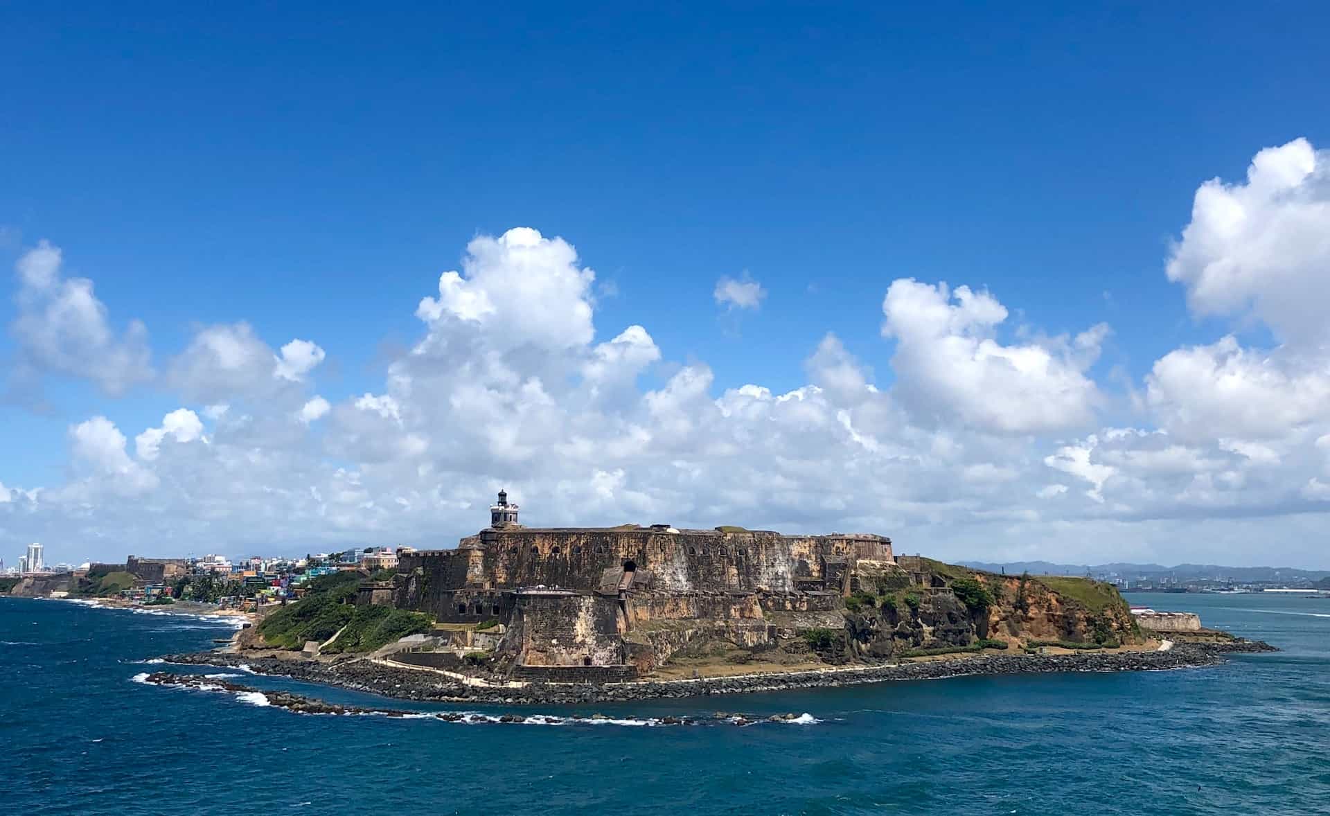 The island San Juan Antiguo, San Juan, Puerto Rico amidst a blue ocean.